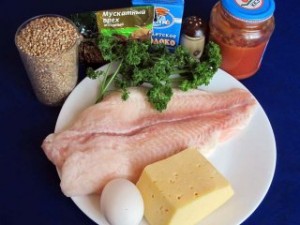 Продукты для запеканки рыба с гречкой и сыром