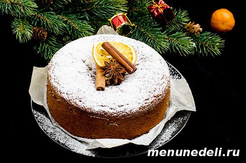 Праздничный мандариновый пирог с миндальной крошкой