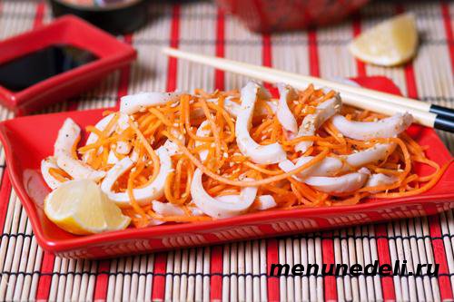 Кальмары по корейски с морковкой и специями
