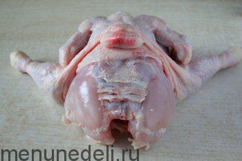 Процесс снятия кожи с курицы