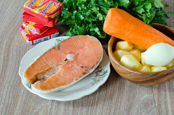 Семга плавленые сырки картофель лук морковь петрушка