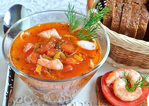 Рецепт супа с креветками и овощами