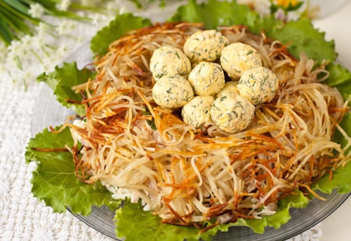 Как приготовить Салат с картофелем пай Гнездо Глухаря классический рецепт пошагово