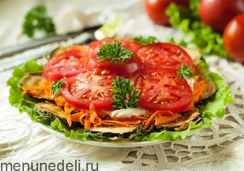 Теплый салат с кабачком, пошаговый рецепт на ккал, фото, ингредиенты - Irina