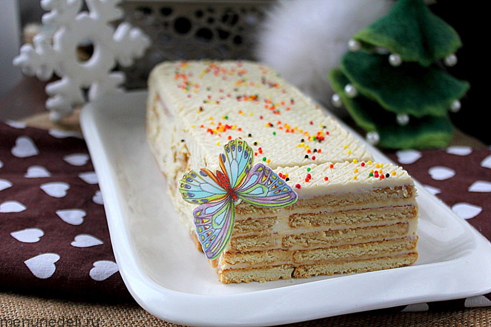 Торт без выпечки из печенья с йогуртом — рецепт с фото пошагово