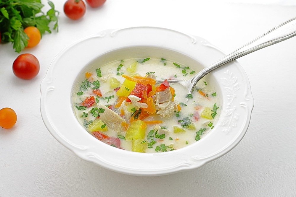 Рецепт супа с плавленным сыром грибами и курицей