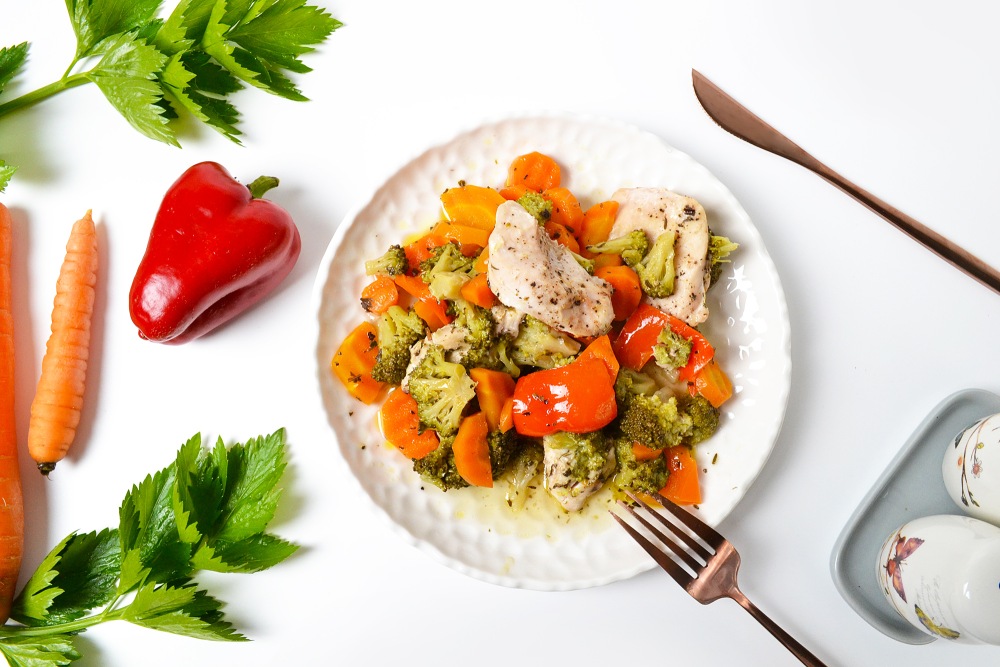 Курица с овощами в фольге порционно Курица с овощами в фольге порционно
