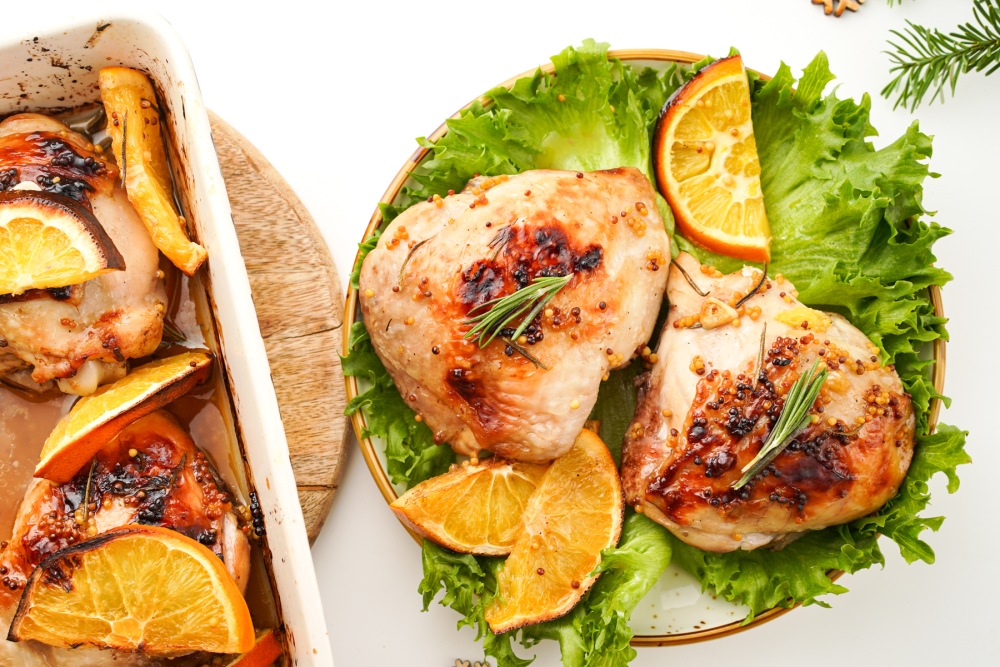 Праздничная курица в апельсиновом маринаде в духовке