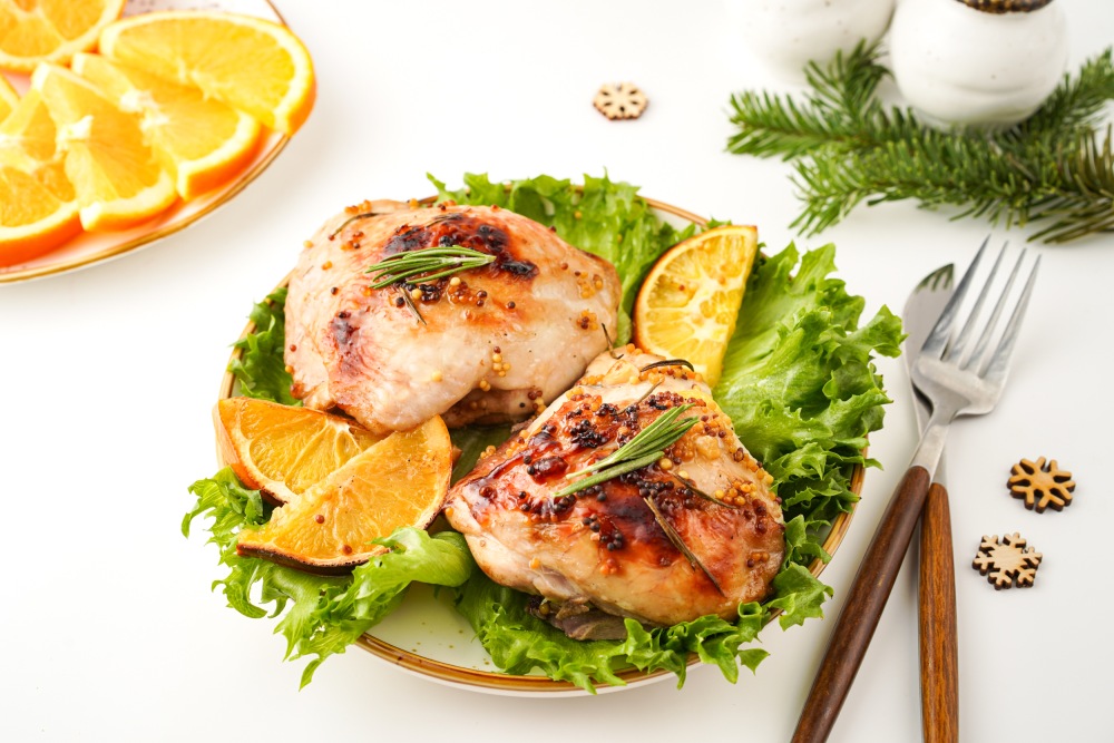 Праздничная курица в апельсиновом маринаде в духовке