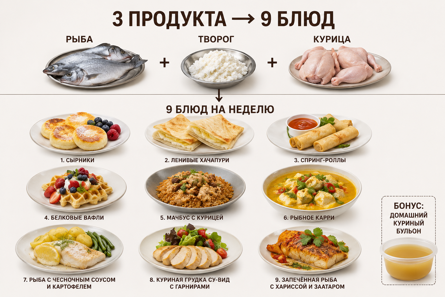 набор блюд из трех продуктов