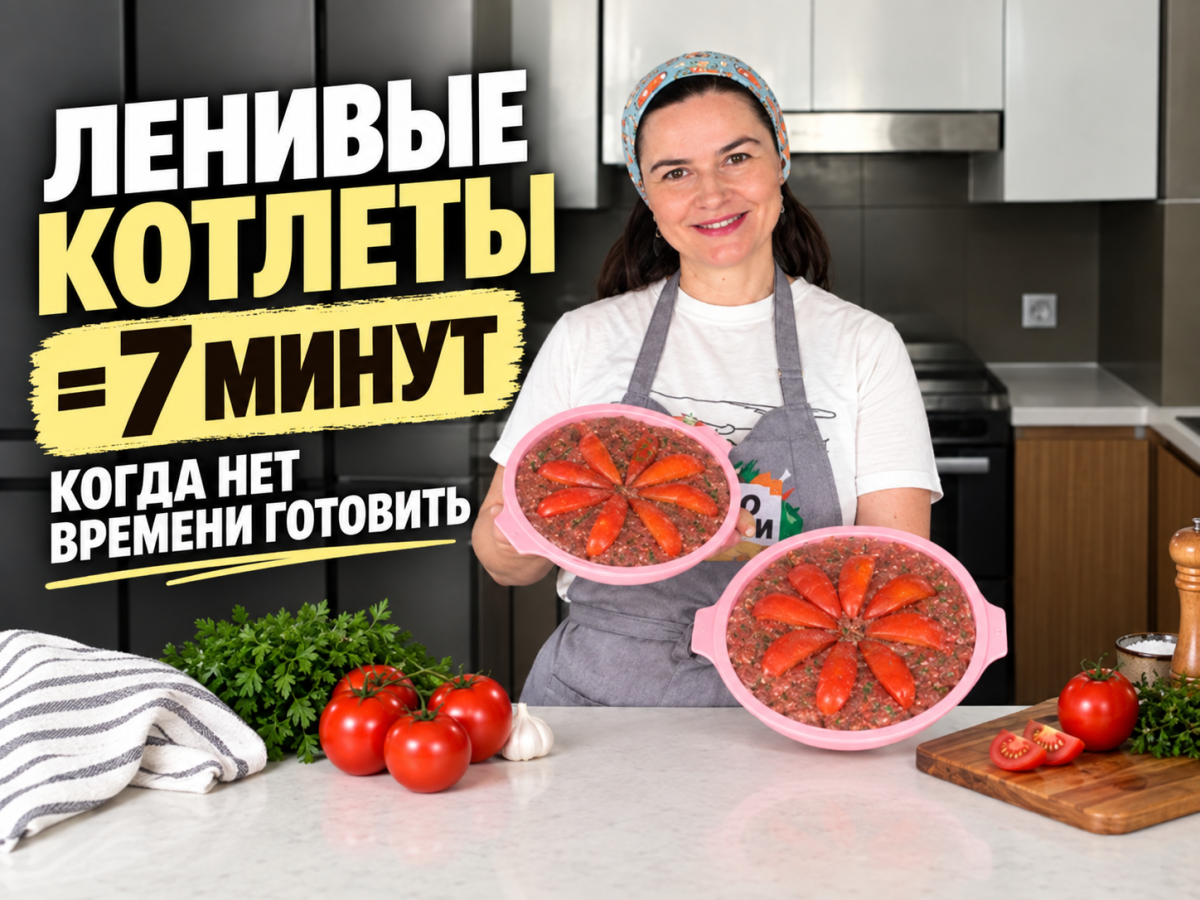 Общий вид готовых ленивых котлет, запеченных в форме с овощами