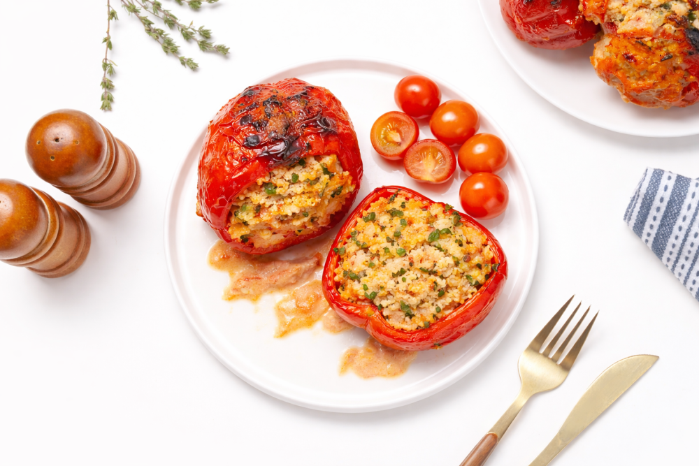 Фаршированные перцы в духовке с кускусом