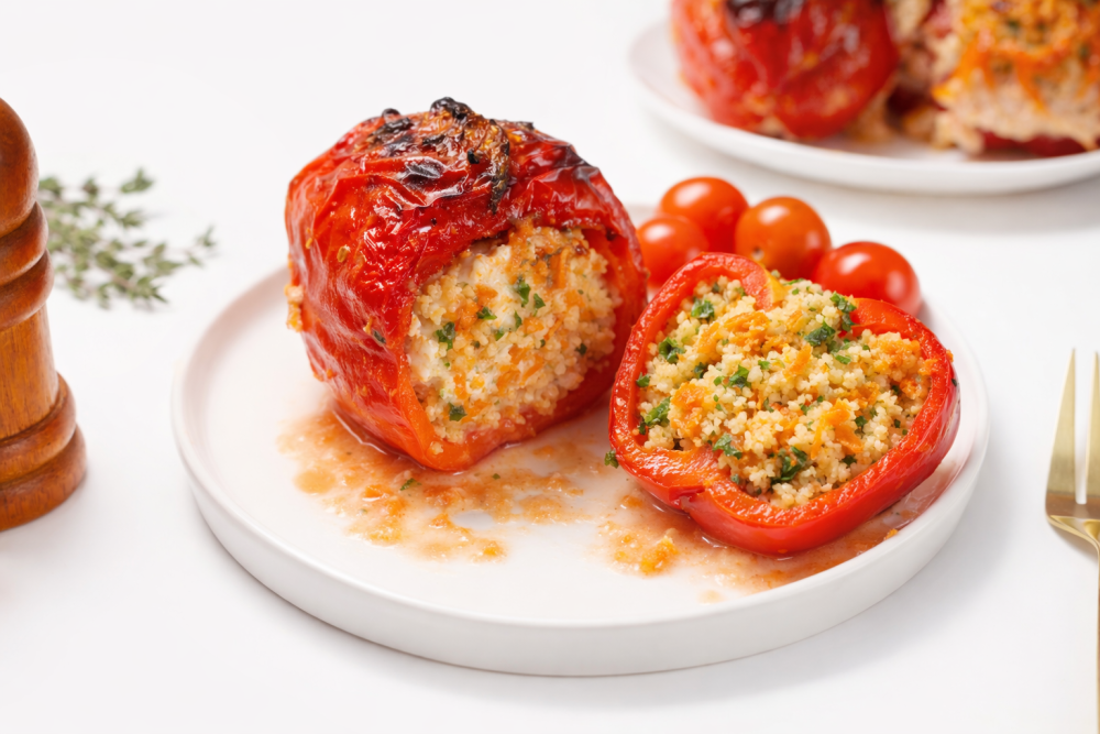 Фаршированные перцы в духовке с кускусом